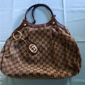 Gucci Sukey Brown GG Canvas and Leather Shoulder Bag